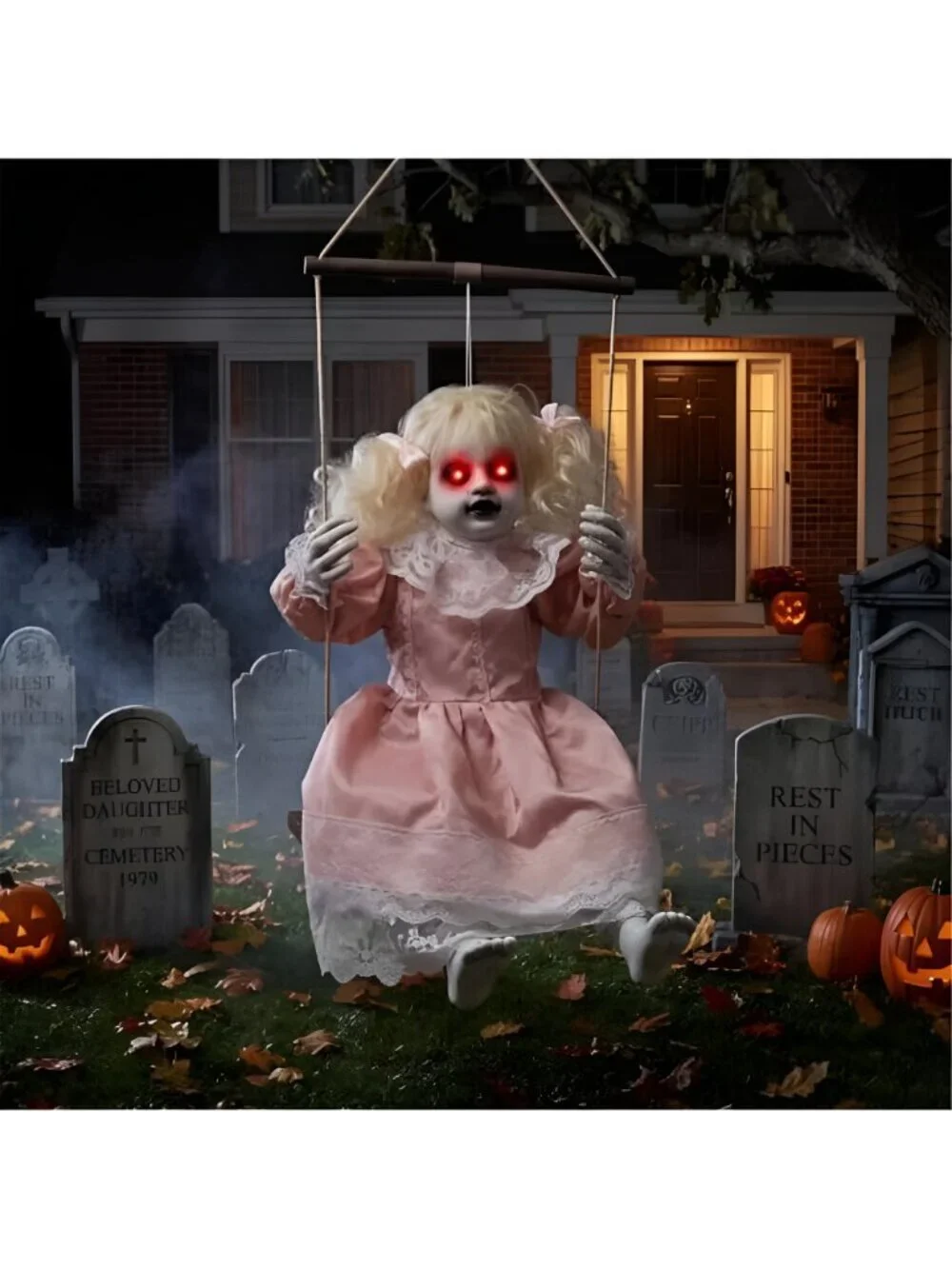 Halloween Animatronic Doll Decorations Outdoor, Animated Hanging Swinging Girl
